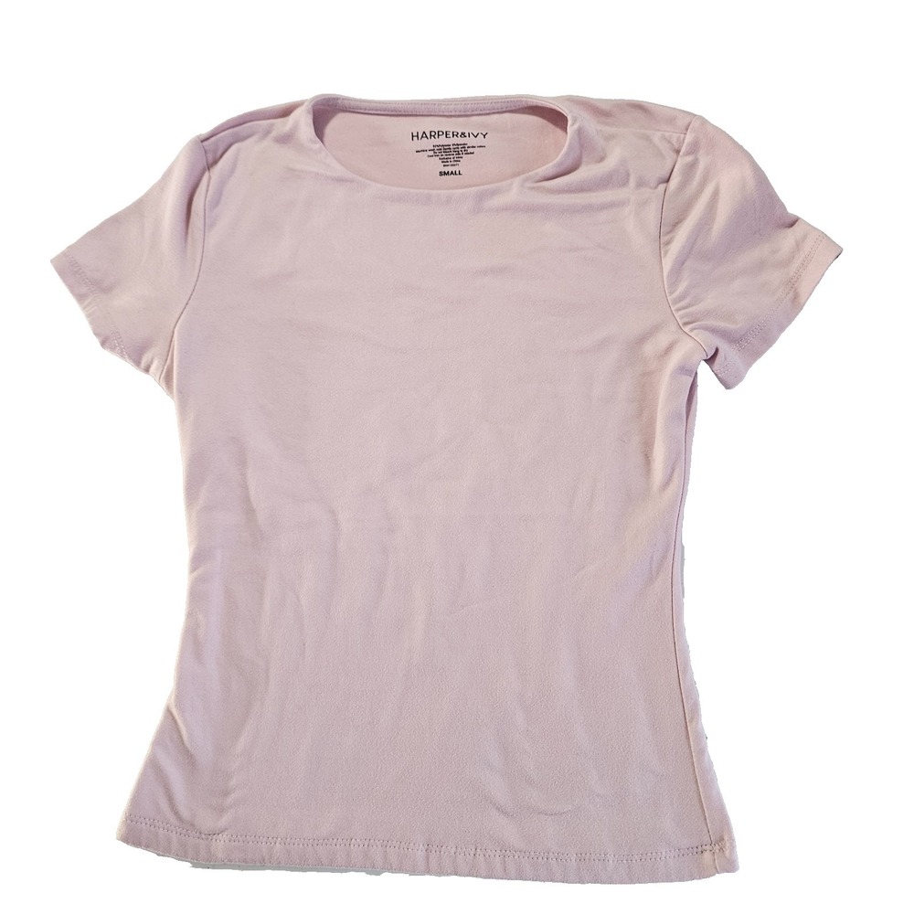 Harper & Ivy Womens Light Pink Short Sleeve Top Small Stretch Fitted Basic Tee
